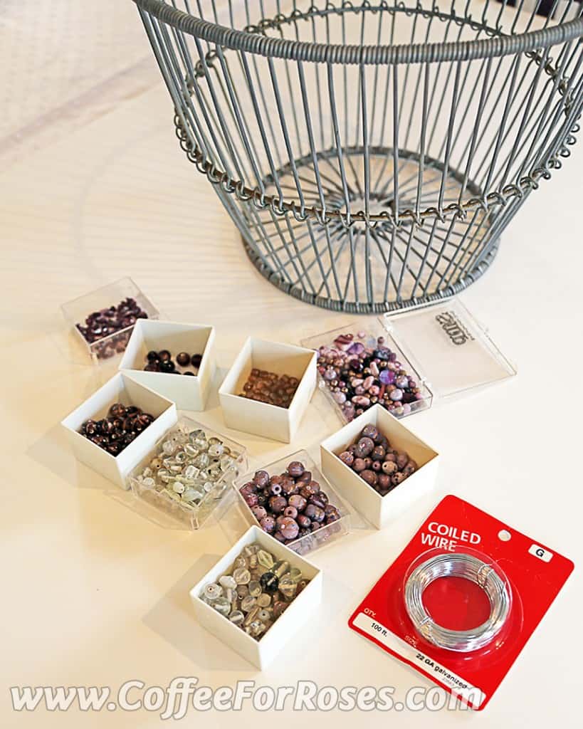 These baskets are a great way to use assorted glass beads that might be left over from other projects.