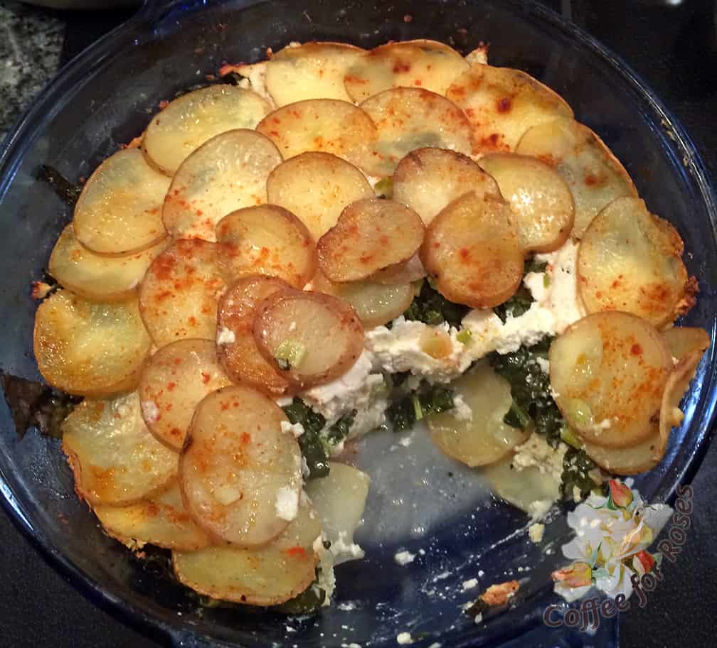 This wasn't a heavy dish - if you like a richer, creamy potato casserole you should pour heavy cream over the top before baking. But we like lighter food and with this combination you could really taste the kale, potatoes and cheeses separately as well as their combined flavors. 