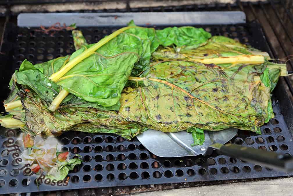 Flip the stack over. At this point the cheese will be melted and the chard will be wilted so it should all turn as one piece. Cover again and cook for about 5 more minutes.