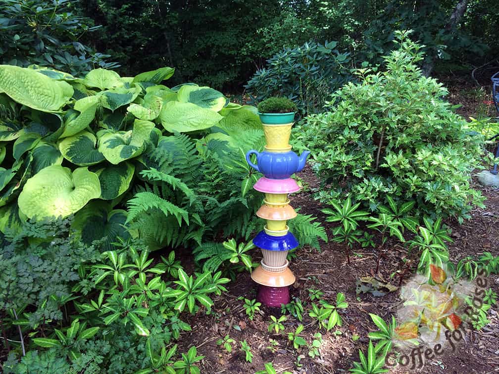 Be sure to turn bowls down so that they don't collect water when it rains. Even a tiny bit of water will be a breeding ground for mosquitoes.  See below for an idea for making this tower more secure so it doesn't tip in the wind.