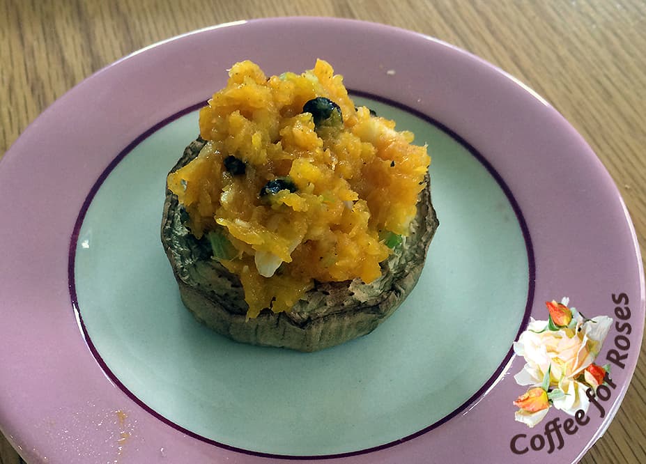 Eggplant Round topped with squash mix.